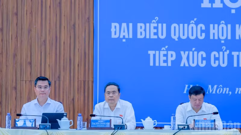 越南国会主席陈青敏率胡志明市国会代表团（第12选区）开展选民接待活动。（图片来源：越通社）