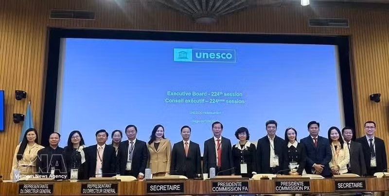出席联合国教科文组织（UNESCO）执行局第224届会议的越南代表。（图片来源：越通社）