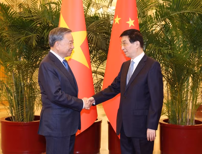 越共中央总书记、国家主席苏林和中国全国政协主席王沪宁。（图片来源：越通社）