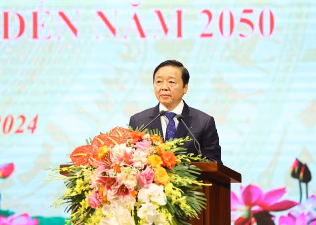 越南政府副总理陈红河在会上发表讲话。