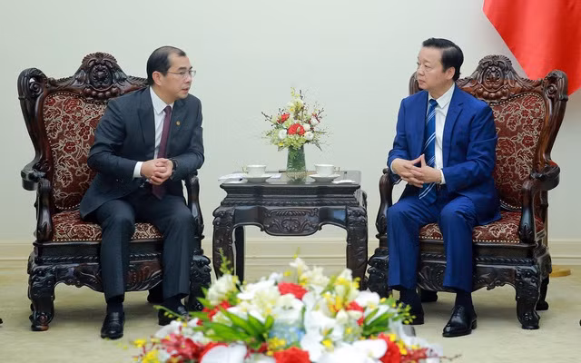 越南政府副总理陈红河会见中国能建国际集团总经理乔旭斌。（图片来源：baochinhphu.vn)