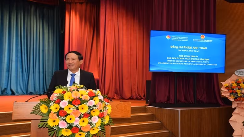 平定省人民委员会主席范英俊在会上发表讲话。 平定省人民委员会主席范英俊在会上发表讲话。