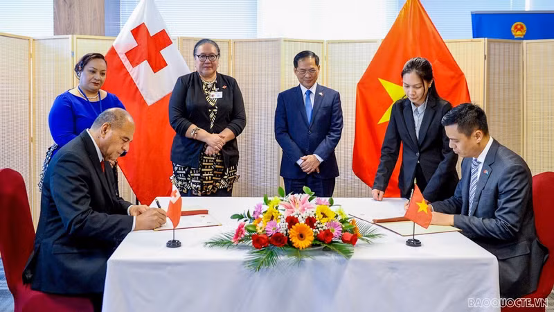 越南与汤加建立外交关系的联合公报签订仪式。（图片来源：VGP）