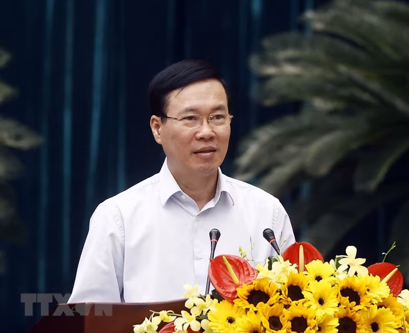 越南国家主席武文赏在会上发表讲话。（图片来源：越通社）