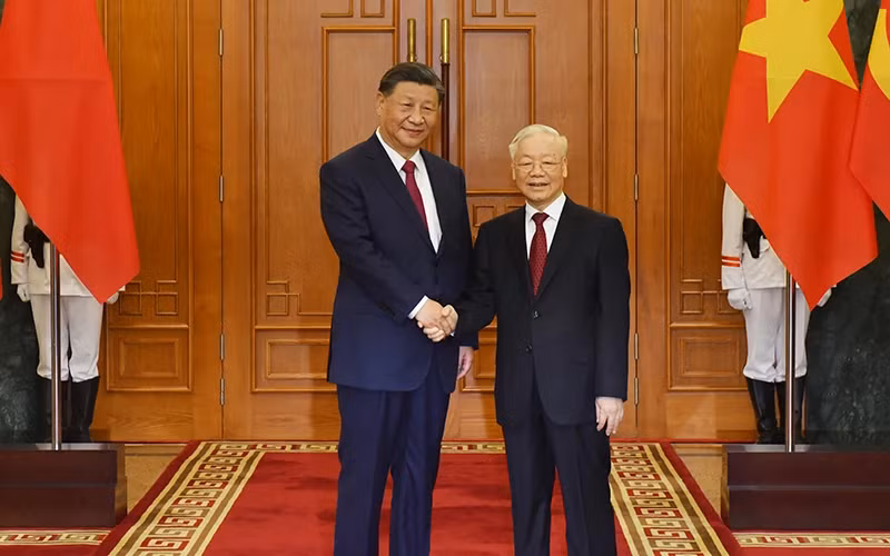 越共中央总书记阮富仲与中共中央总书记、中国国家主席习近平。