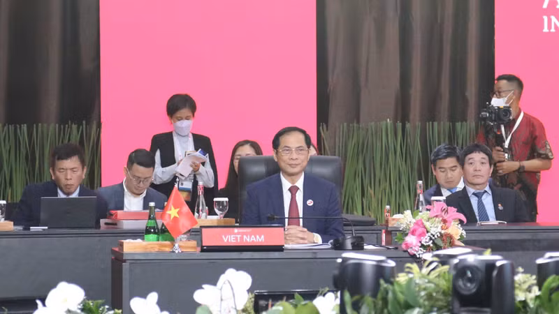 越南外长裴青山出席会议。 越南外长裴青山出席会议。