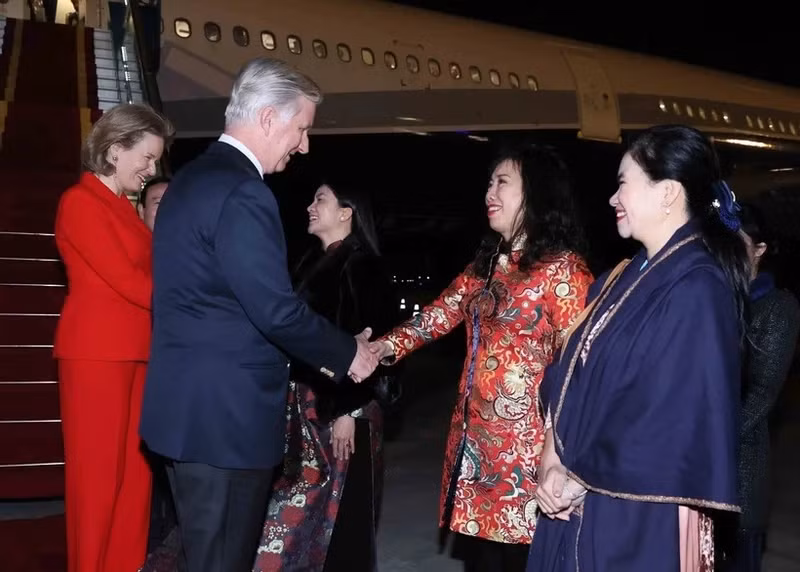 比利时国王和王后抵达河内 开始对越进行国事访问。（图片来源：越通社）