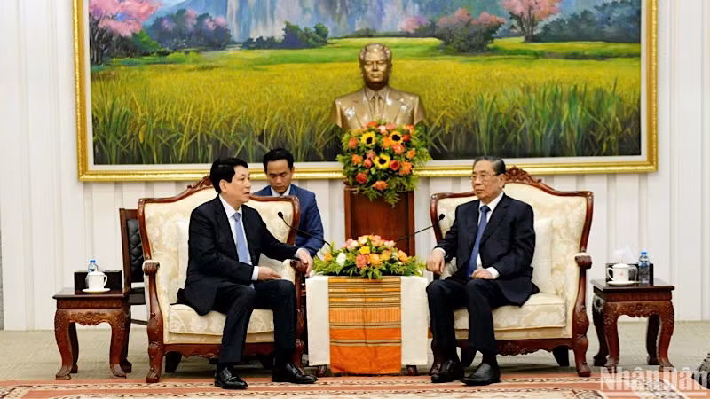 越南国家主席梁强会见朱马里·赛雅同志。