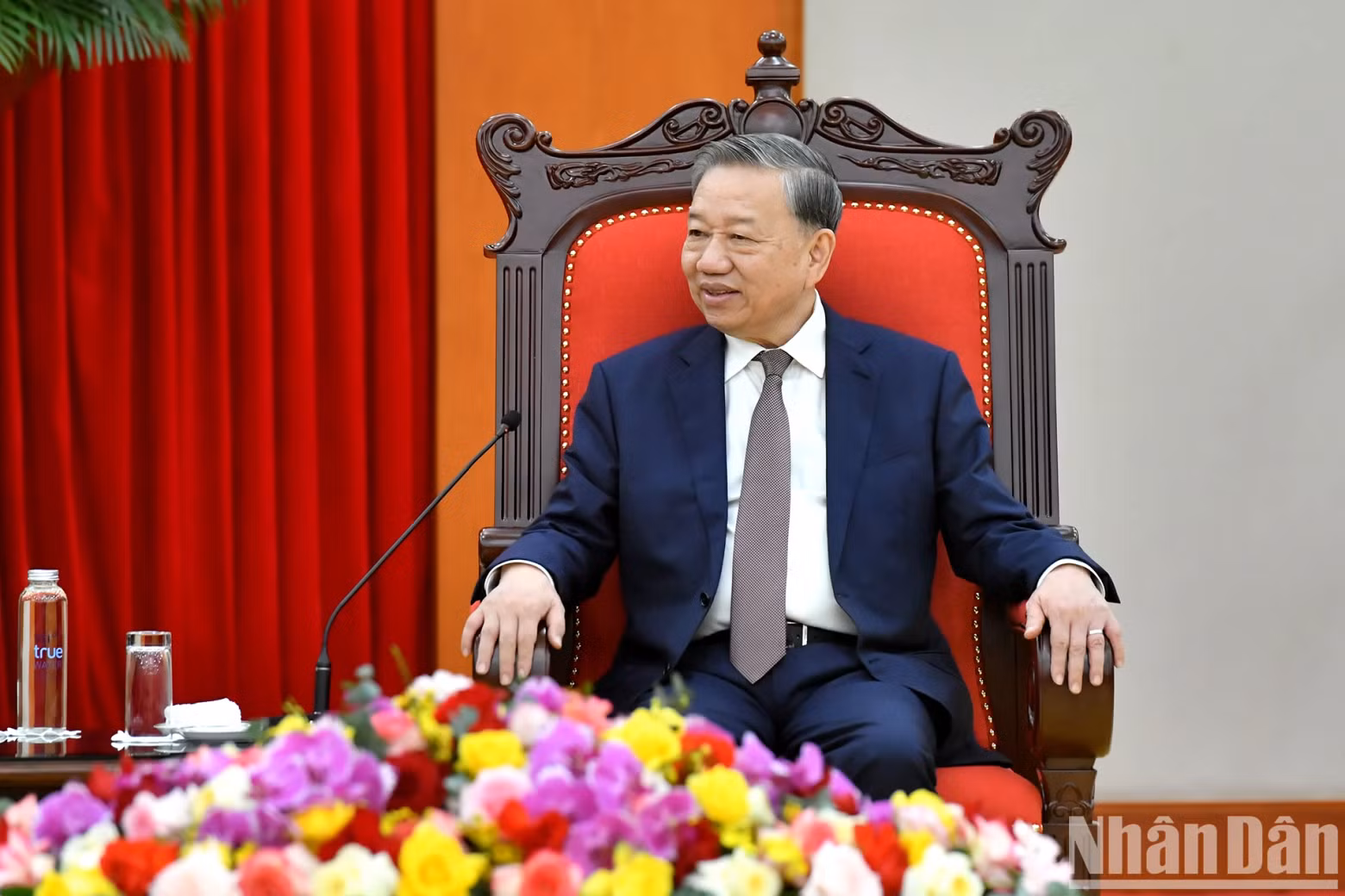 苏林总书记在会见中发表讲话。