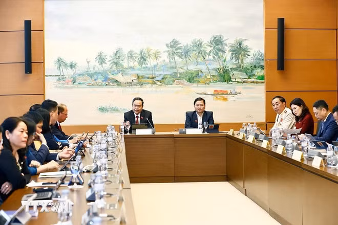 越南国会主席陈青敏在会议上发表讲话。（图片来源：越通社）