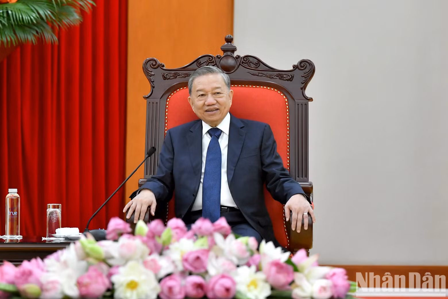 苏林总书记在会见中发表讲话。