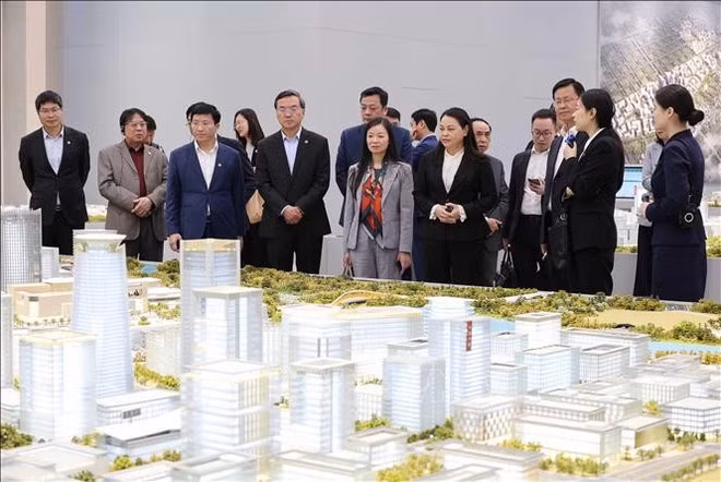 越南祖国阵线中央委员会副主席兼秘书长阮氏秋河对中国河北省雄安新区进行参观考察。（图片来源：越通社）