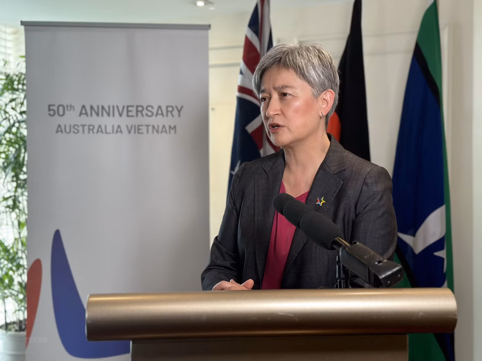 黄英贤外长在河内会见记者时发表讲话。（图片来源：越通社）