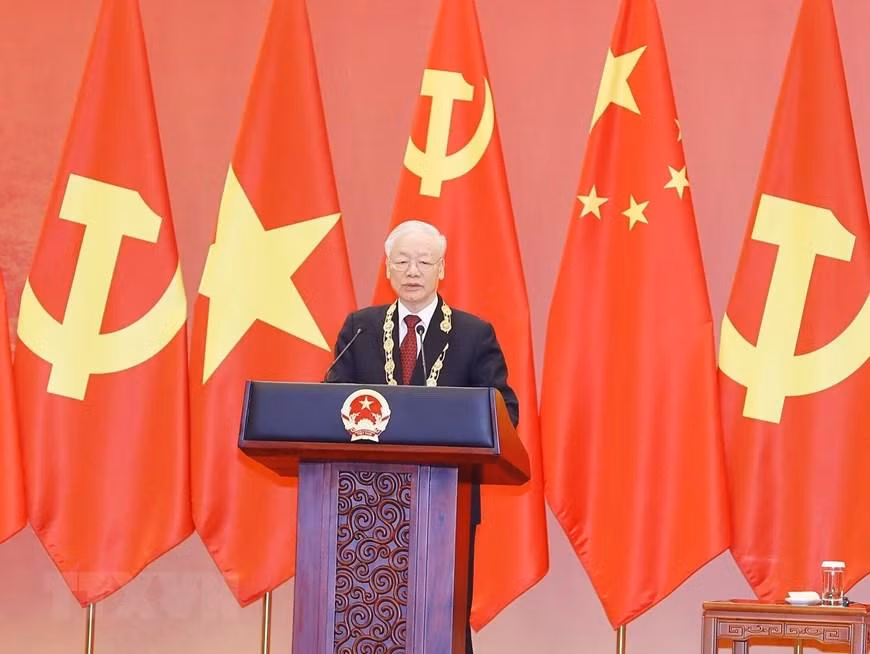 越共中央总书记阮富仲发表讲话。（图片来源：越通社）