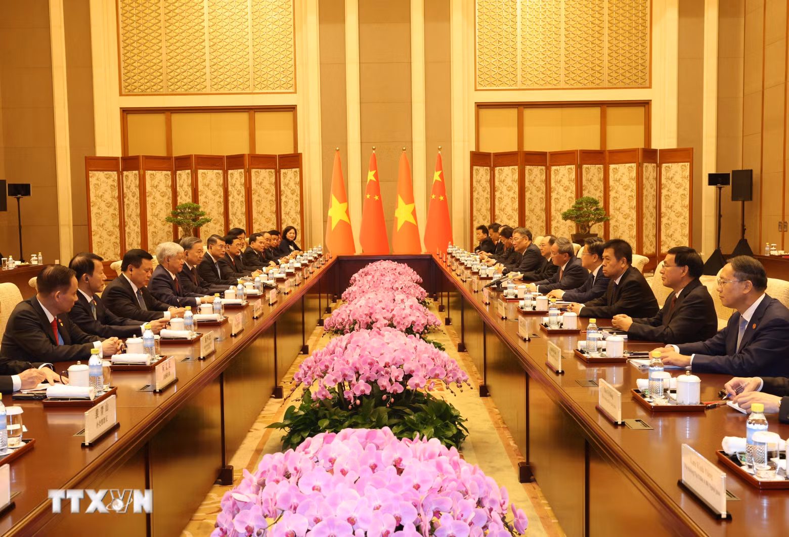 越共中央总书记、国家主席苏林会见中国国务院总理李强。（图片来源：越通社）