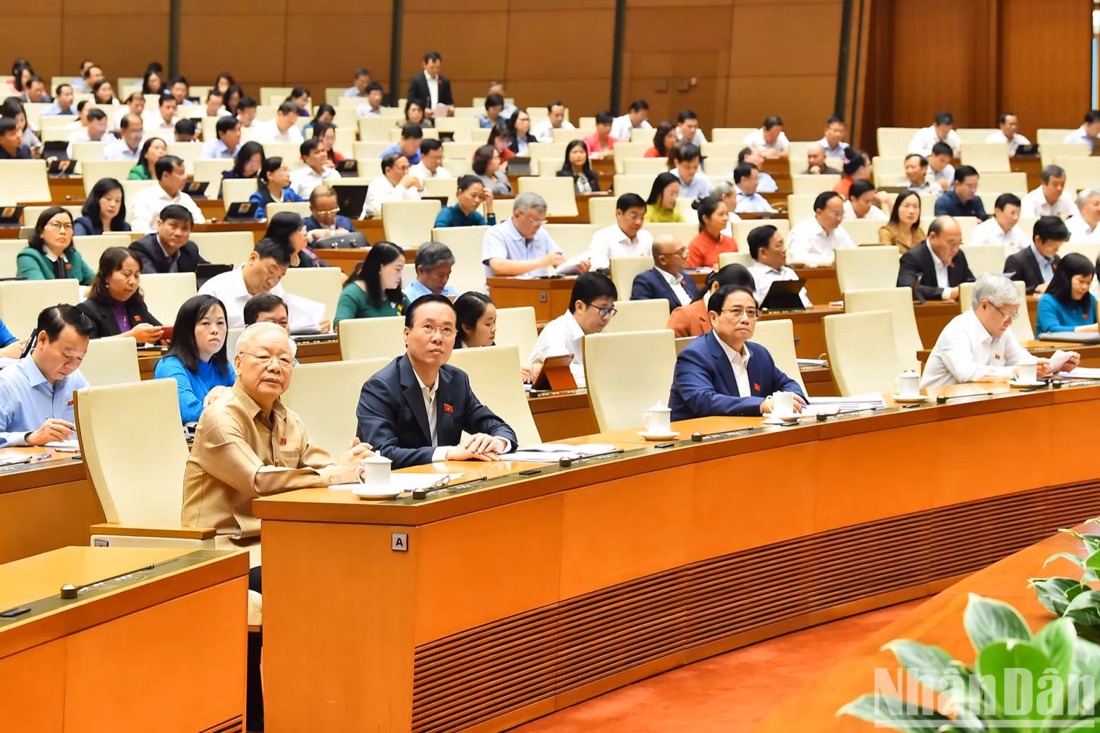 越共中央总书记阮富仲、越南国家主席武文赏、越南政府总理范明正和国会代表出席讨论会。