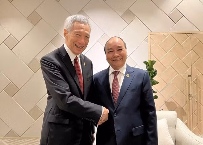 阮春福主席会见新加坡总理李显。(图片来源:越通社) 阮春福主席会见新加坡总理李显。(图片来源:越通社)