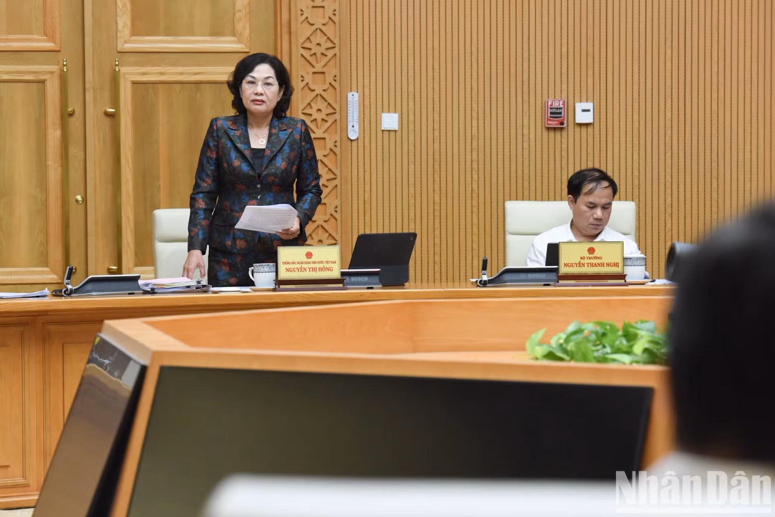 越南国家银行行长阮氏红发表讲话。