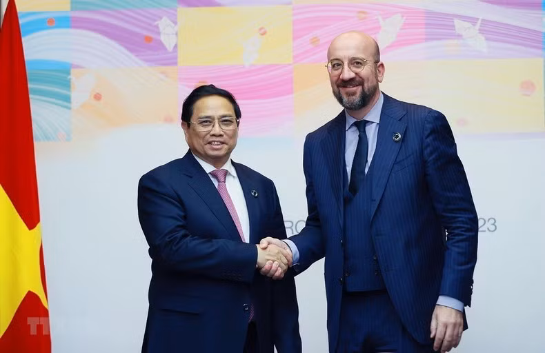 范明正总理会见欧洲理事会主席查尔斯·米歇。