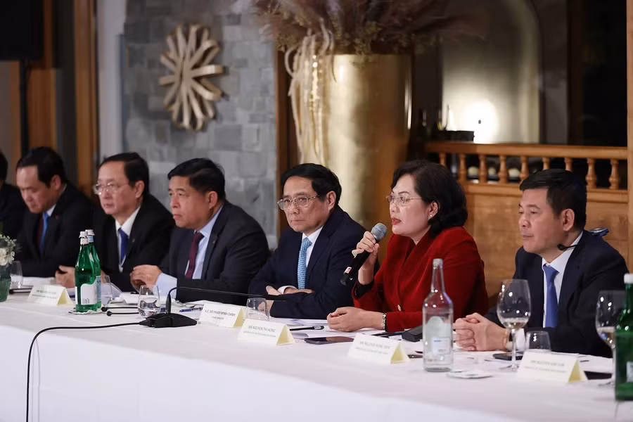 越南国家银行行长阮氏红发表讲话。