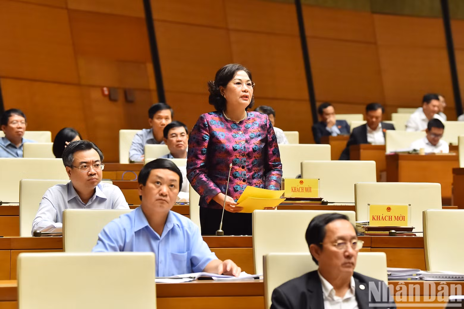越南国家银行行长阮氏红发表讲话，澄清国会代表提出的问题。
