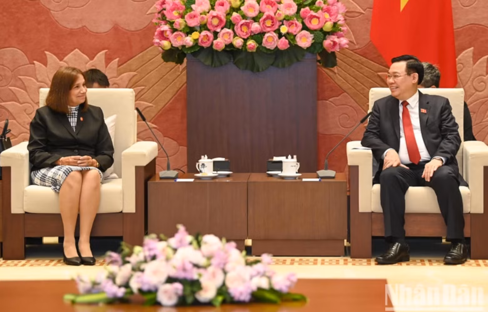 越南国会主席王廷惠会见古巴全国人民政权代表大会副主席安娜·玛丽亚·马里·马查多。