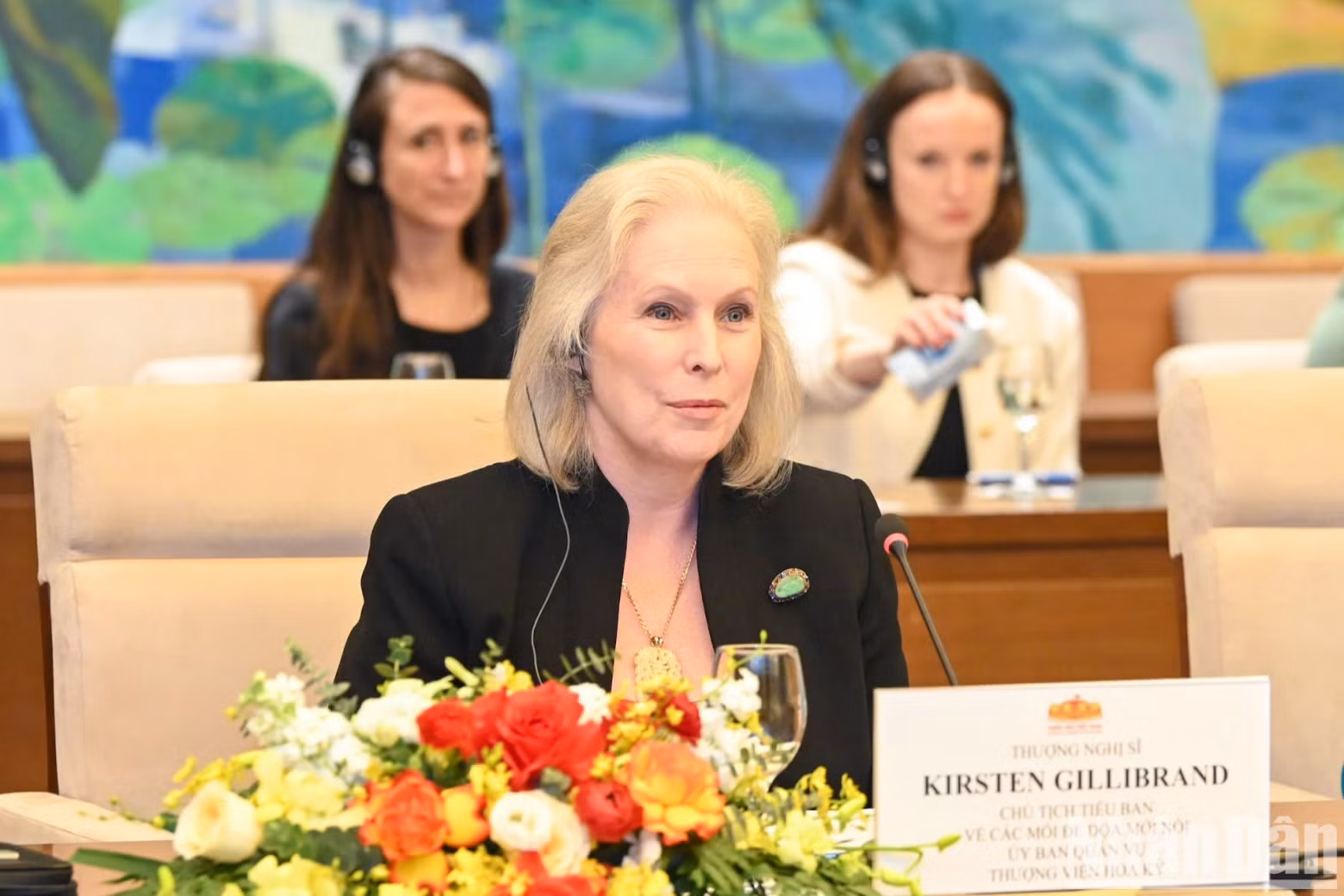美国参议员克尔斯滕·吉利布兰德在会见时发表讲话。 美国参议员克尔斯滕·吉利布兰德在会见时发表讲话。