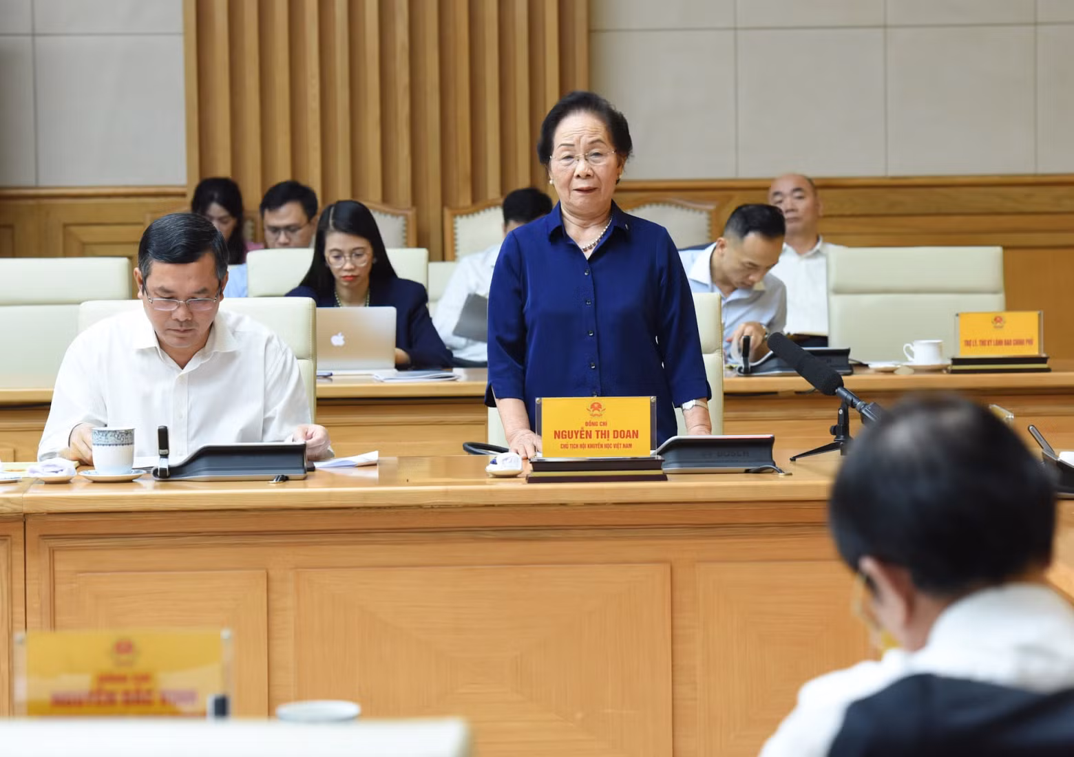 越南助学协会主席阮氏缘在会上发表讲话。