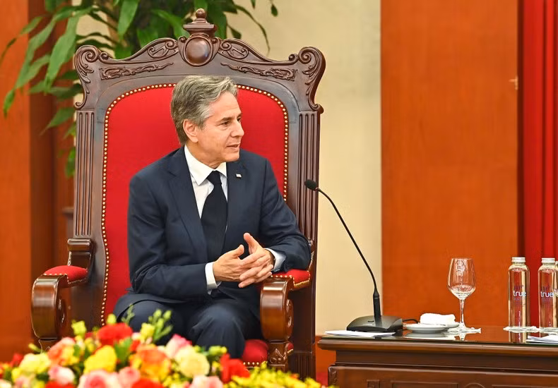 美国国务卿安东尼·布林肯会见时发表讲话。 美国国务卿安东尼·布林肯会见时发表讲话。