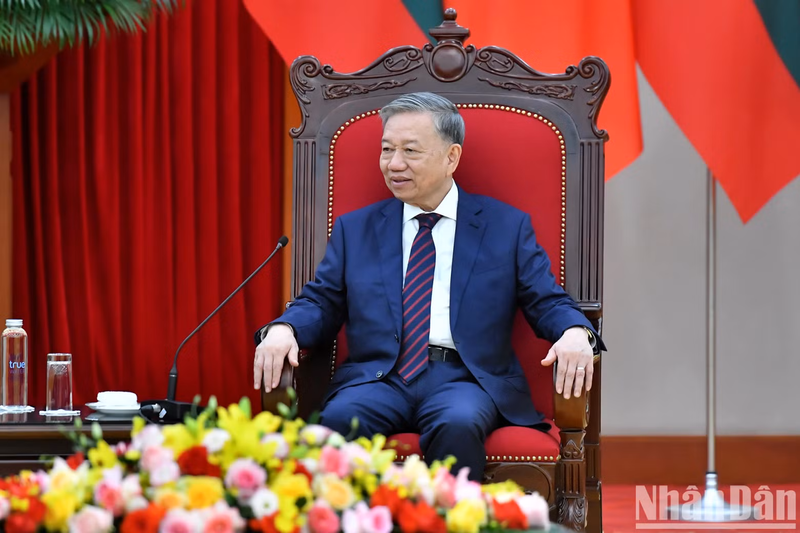 越共中央总书记苏林会见保加利亚总统鲁门·拉德夫时发表讲话。