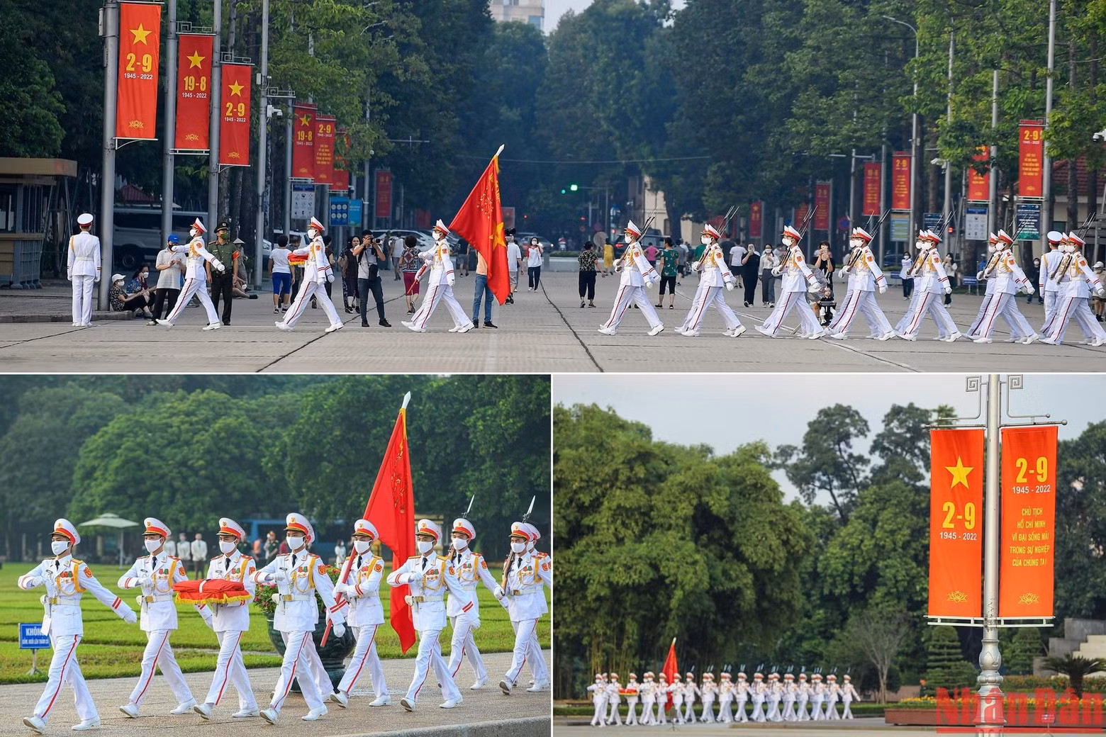 5时55分，标兵队在军乐中向巴亭广场游行。