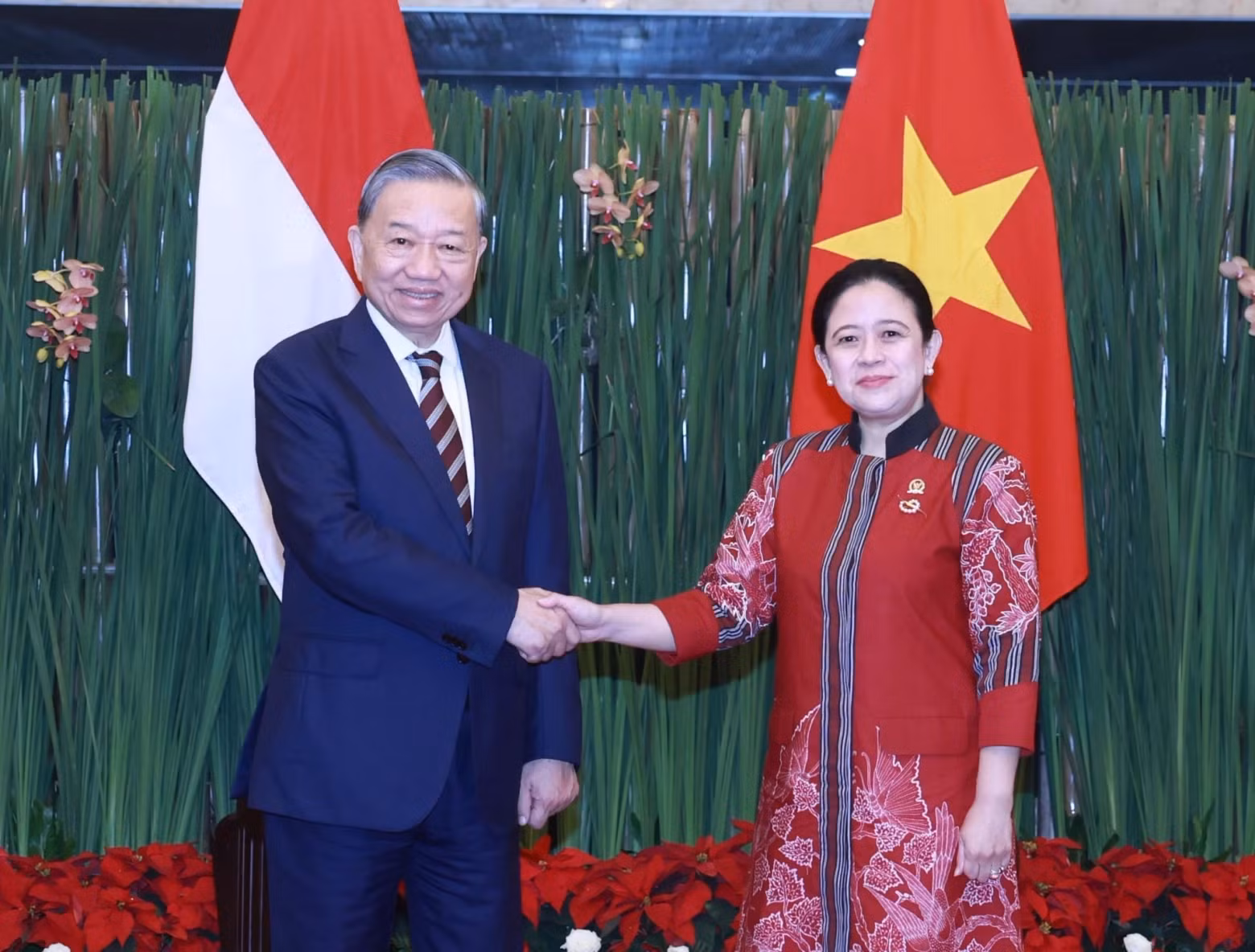 苏林总书记会见印尼人民代表会议议长普安·马哈拉尼。