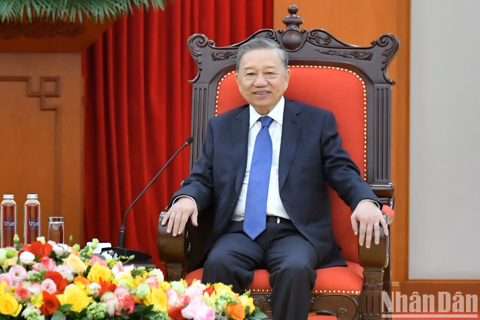 苏林总书记在会见中发表讲话。