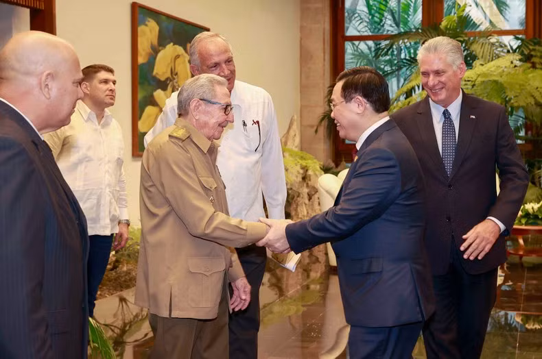 越南国会主席王廷惠会见劳尔·卡斯特罗大将。
