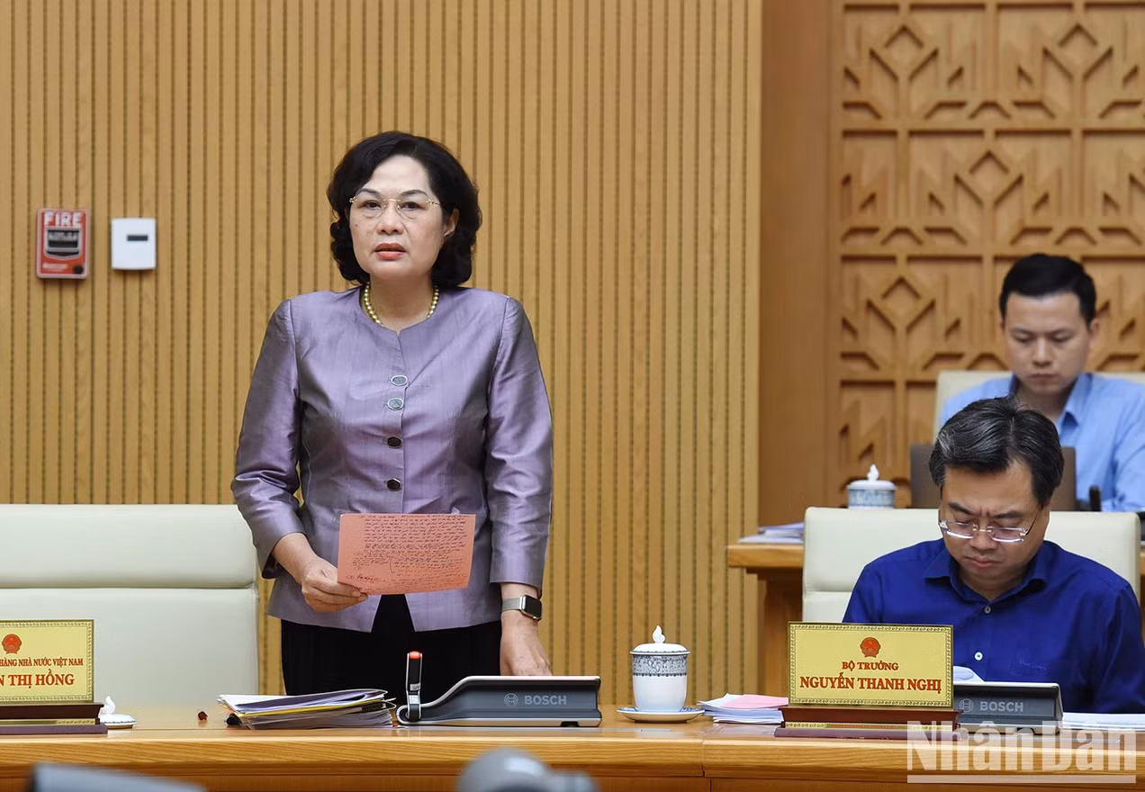 国家银行行长阮氏红发表讲话。