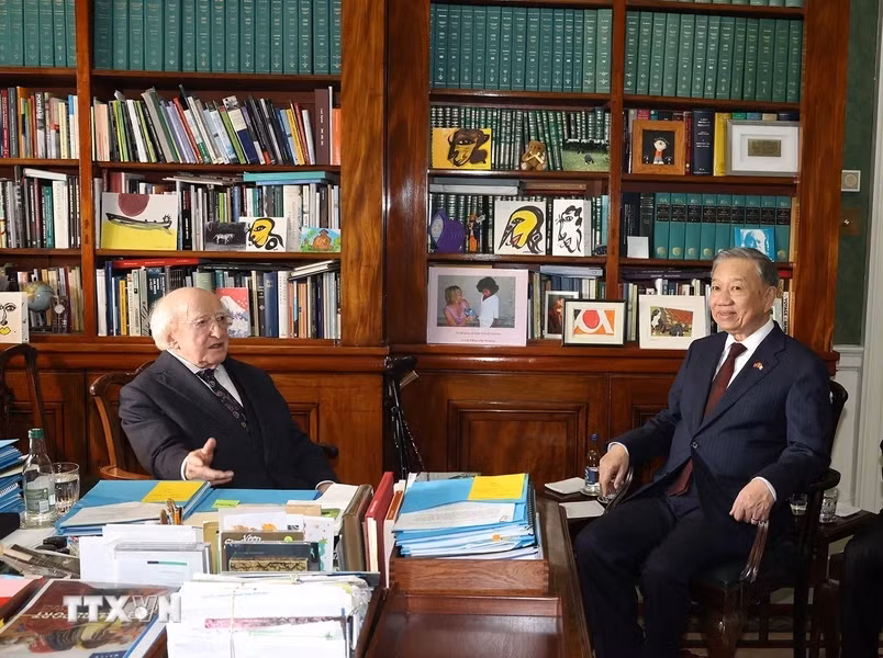 会谈之前，越共中央总书记、国家主席苏林会见了爱尔兰总统迈克尔·希金斯。