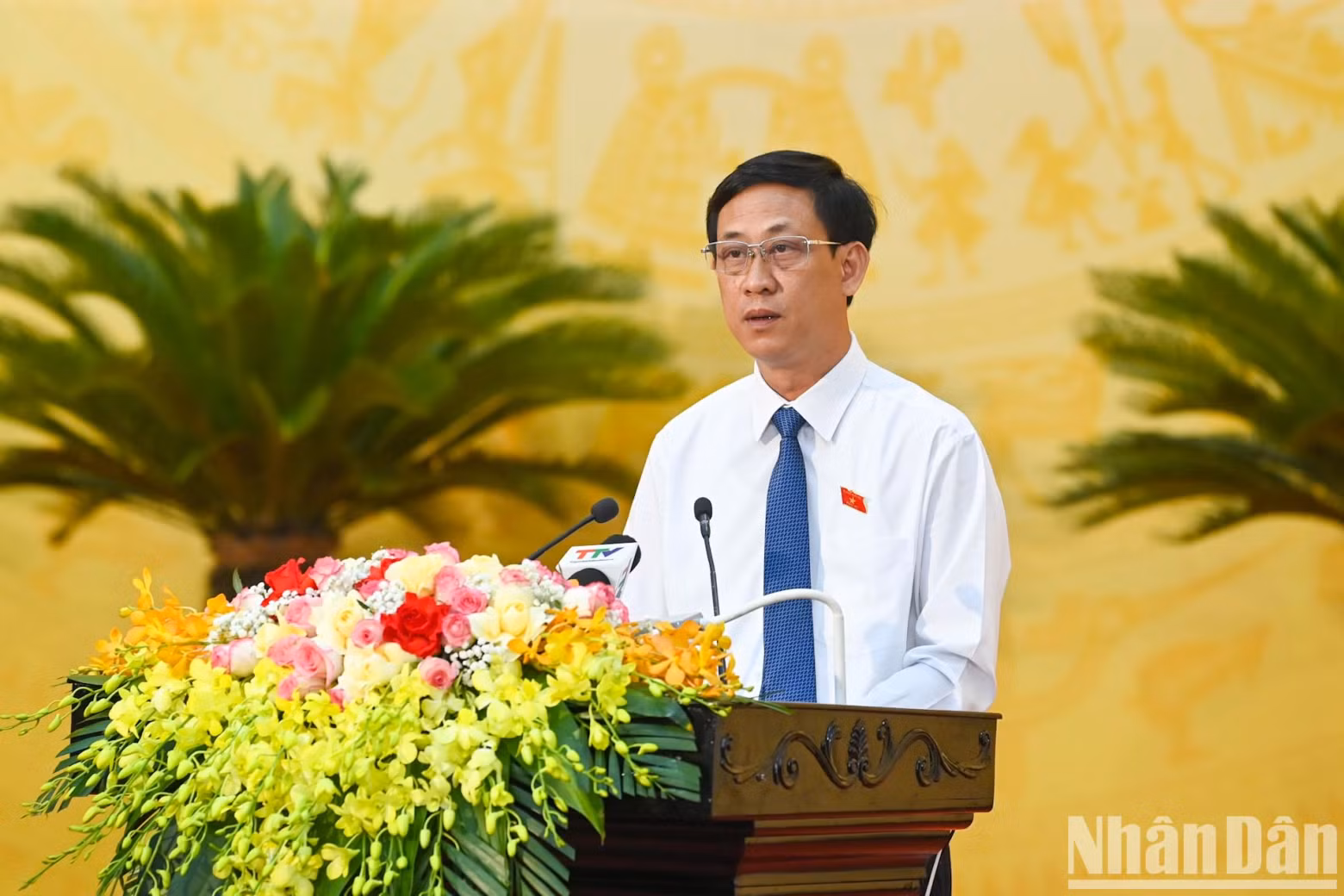 清化省国会代表团副团长梅文海发表讲话。
