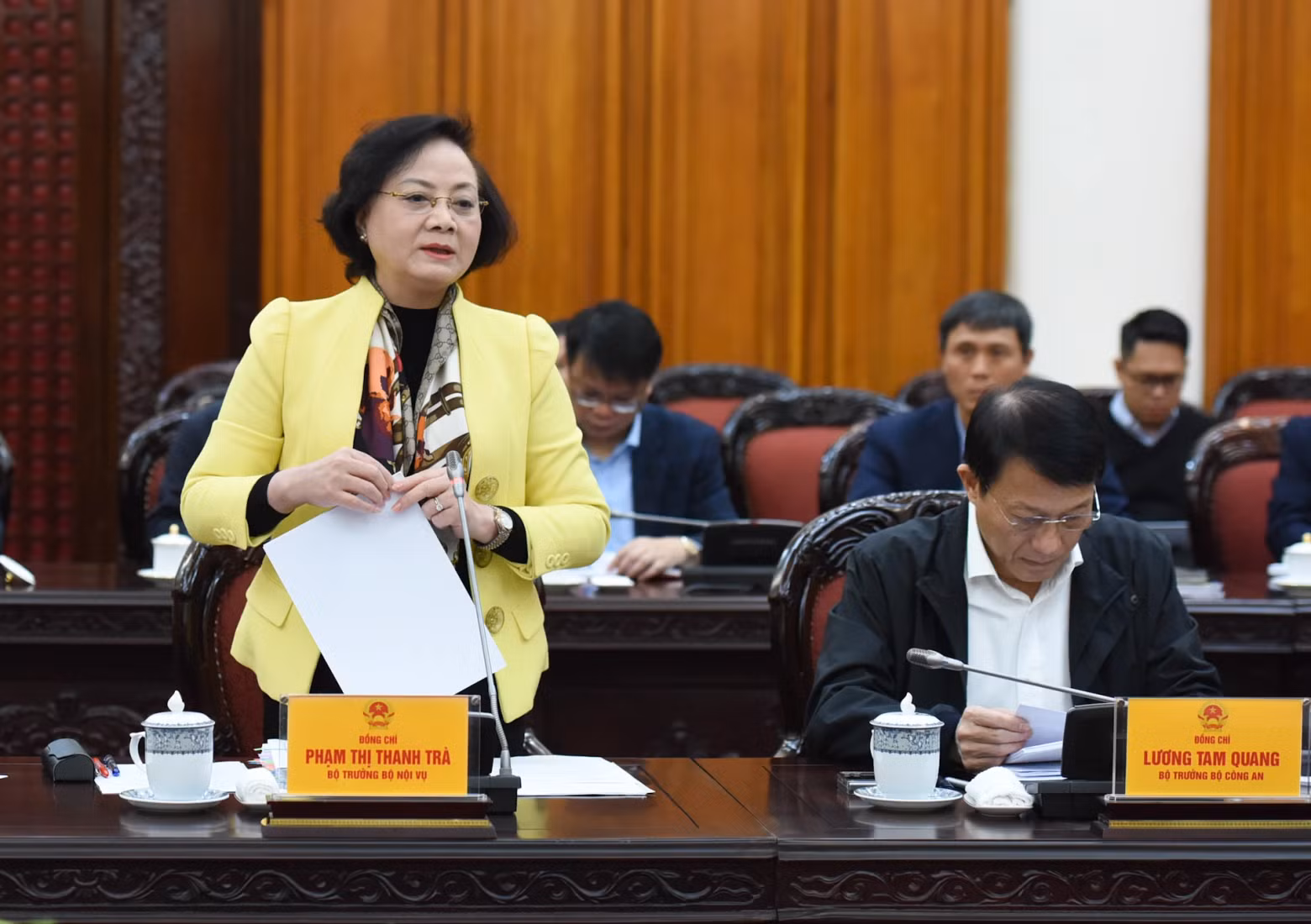 内政部部长范氏青茶发表讲话。