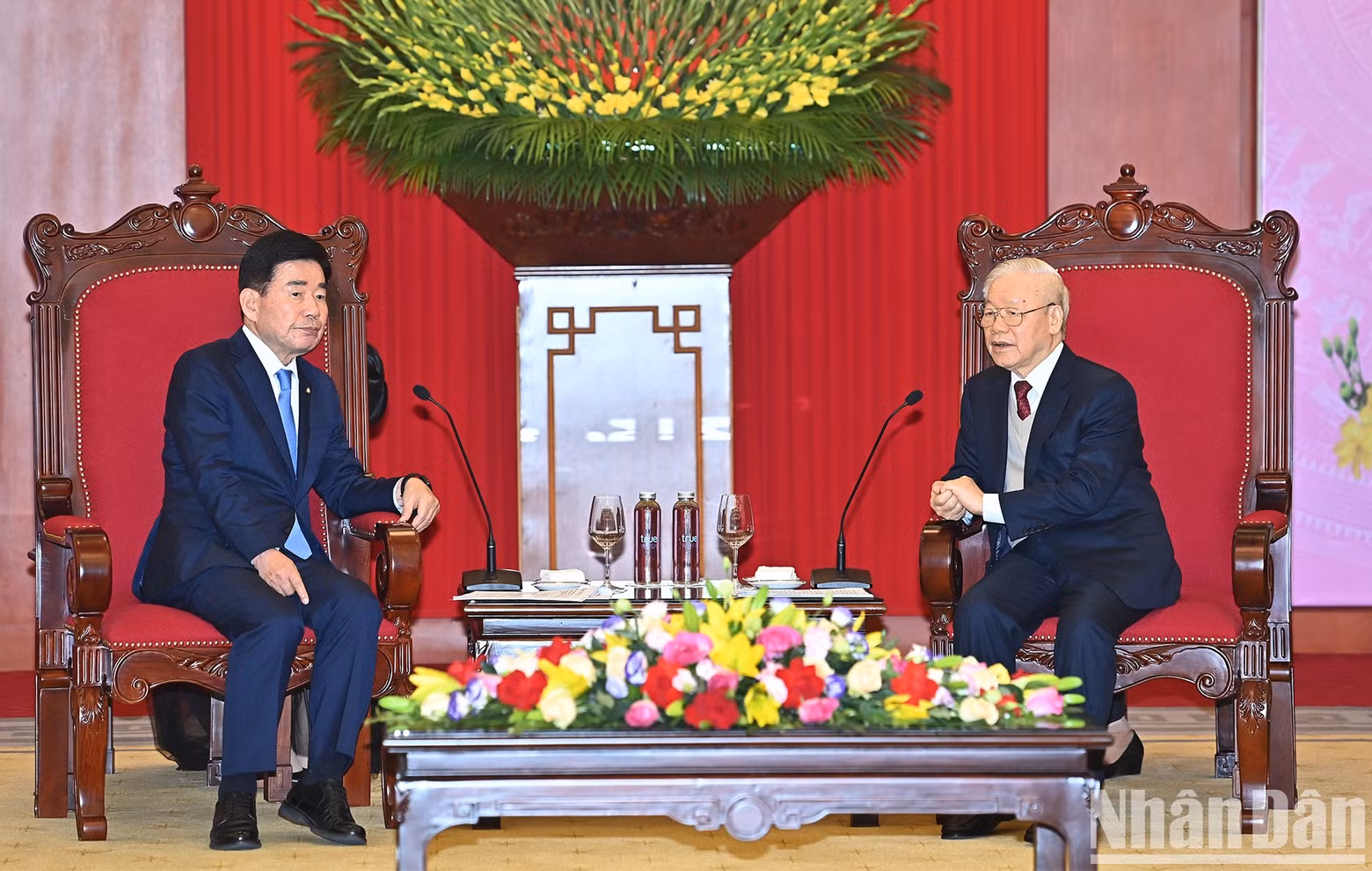 越共中央总书记阮富仲在会见中发言。
