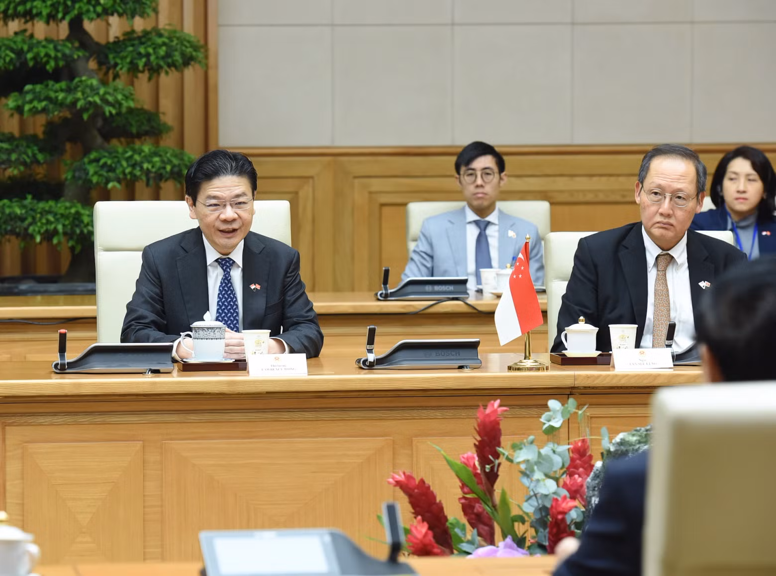 新加坡总理黄循财发表讲话。