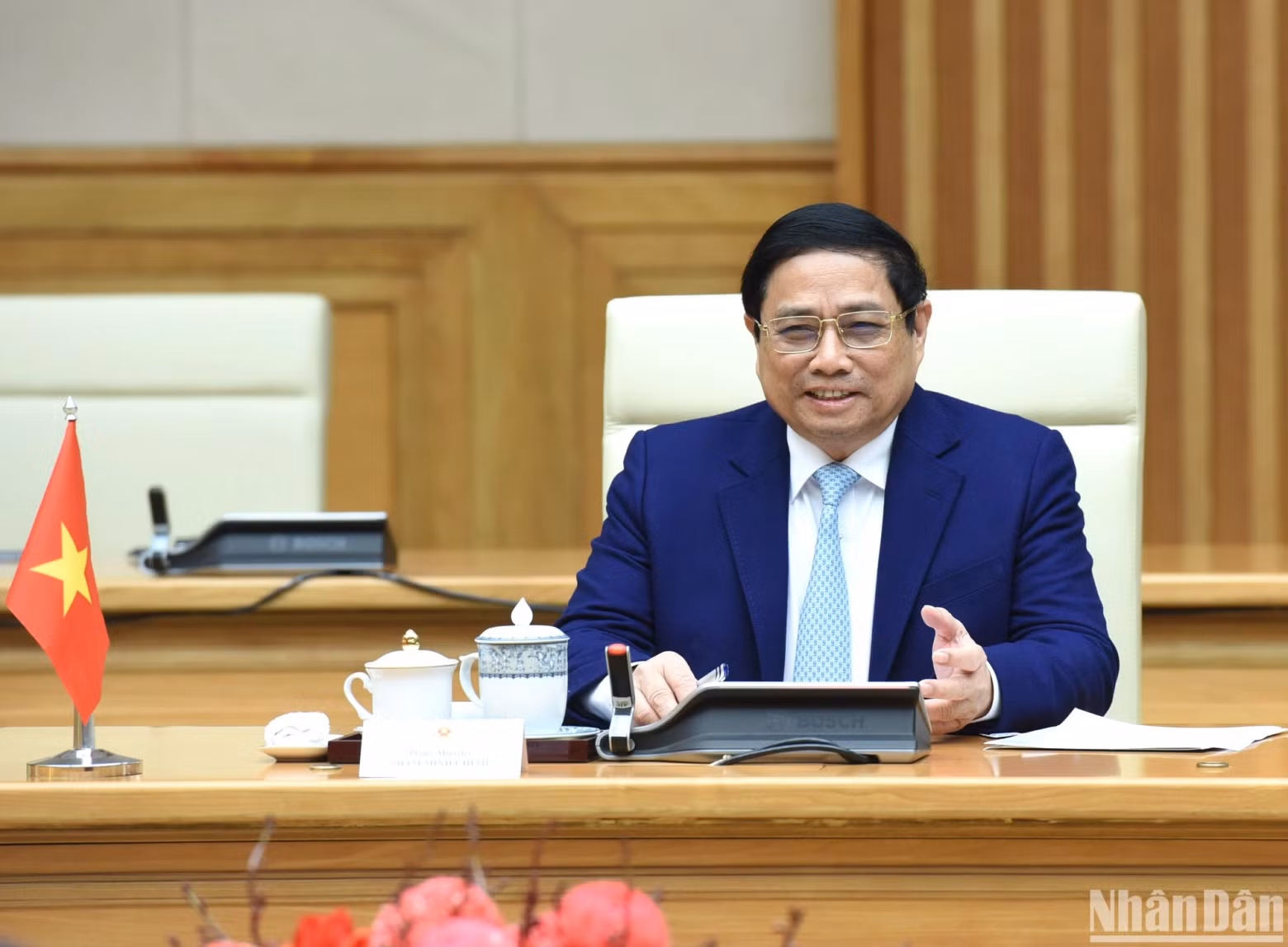 范明正总理在会见德国总统施泰因迈尔时发表讲话。