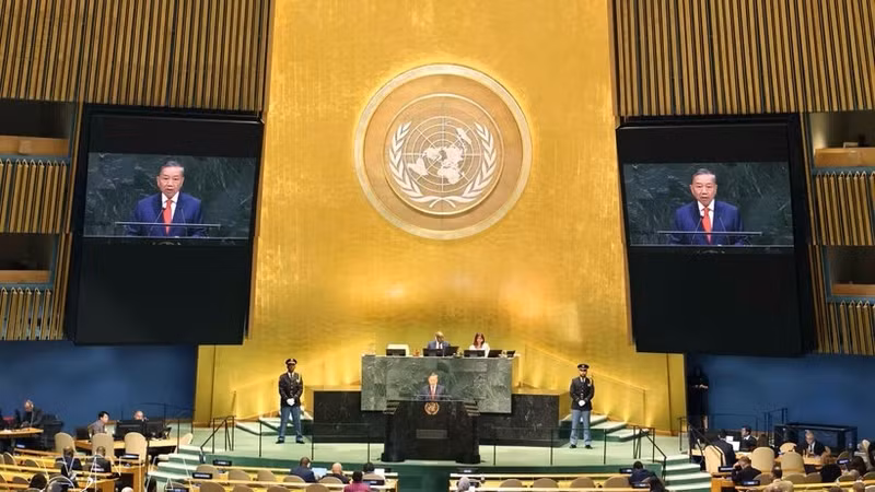越共中央总书记、国家主席苏林在第81届联合国大会一般性辩论上发表重要讲话。（图片来源：越通社）
