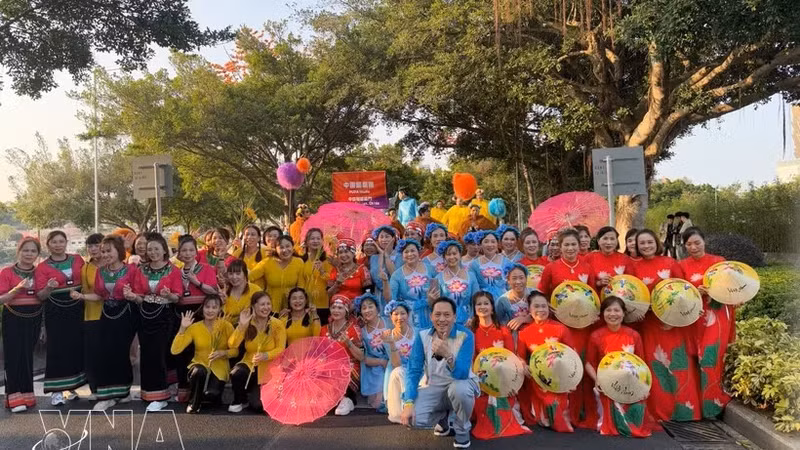 旅居中国澳门越南侨胞协会参加澳门国际幻彩大巡游。（图片来源：越通社）