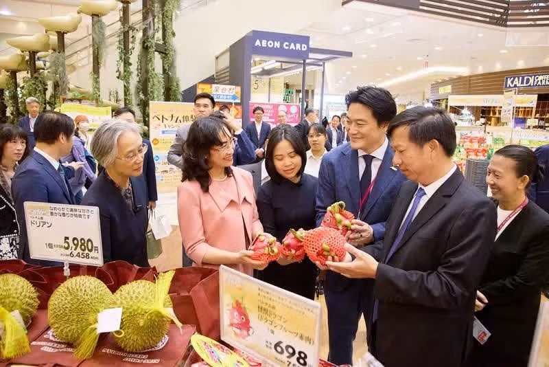 越南工贸部副部长潘氏胜参观展位。
