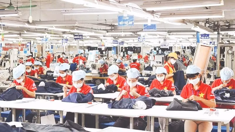 在越南10号制衣总公司生产出口纺织服装产品。