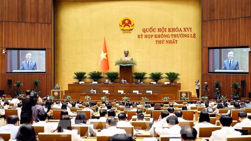 第十六届国会第一次非常规会议第二阶段会议8月19日上午正式召开。国会听取有关2024年《土地法》修改政策方向的呈文和重要报告。（图片来源：越通社）