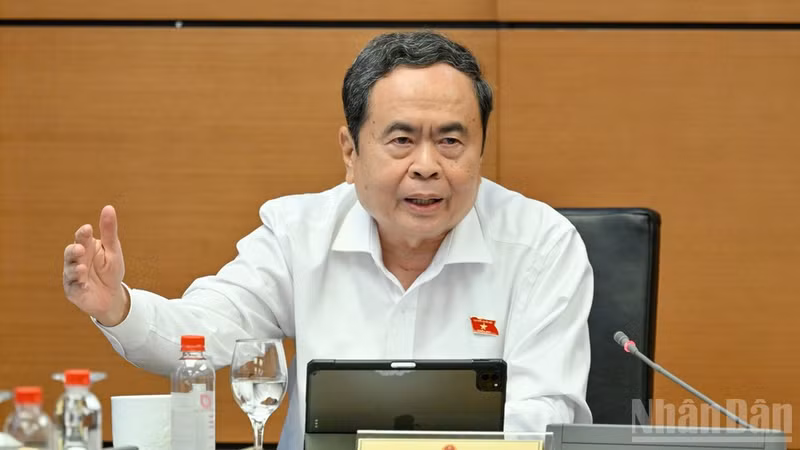 越南国会主席陈青敏在小组讨论会上发表讲话。（水原 摄）