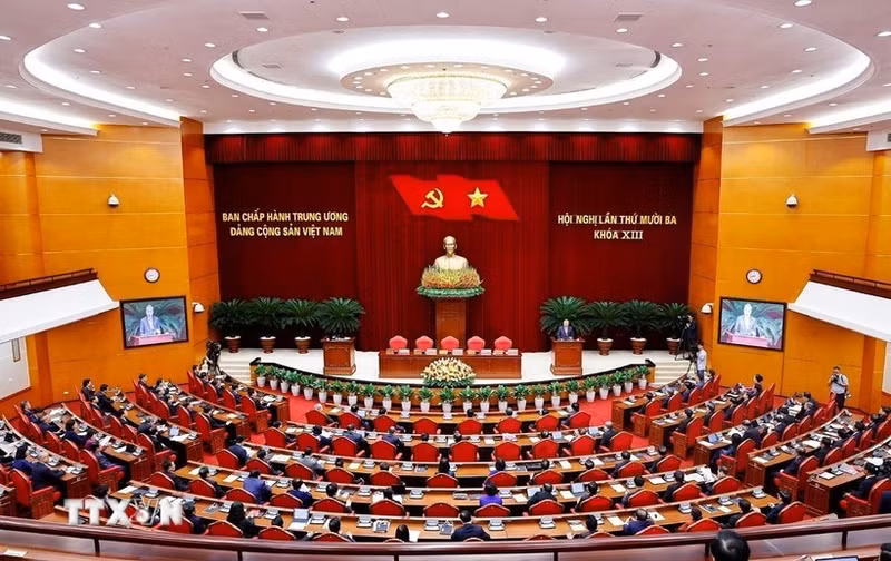越南共产党第十三届中央委员会第十三次全体会议全景。（图片来源：越通社）