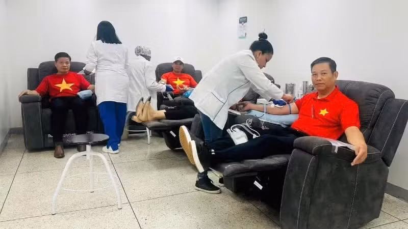 越南驻委内瑞拉大使馆干部和工作人员参加无偿献血活动。（图片来源：越南驻委内瑞拉大使馆提供）