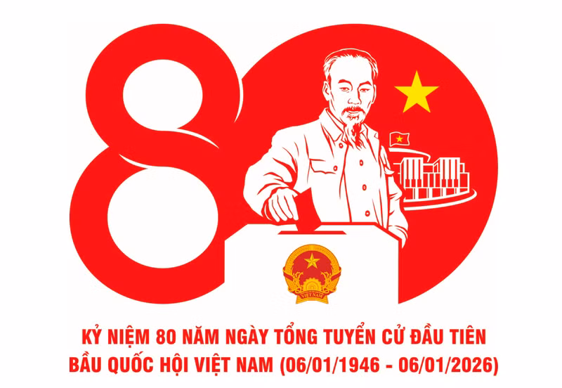越南国会首次大选80周年庆祝活动标识系统。